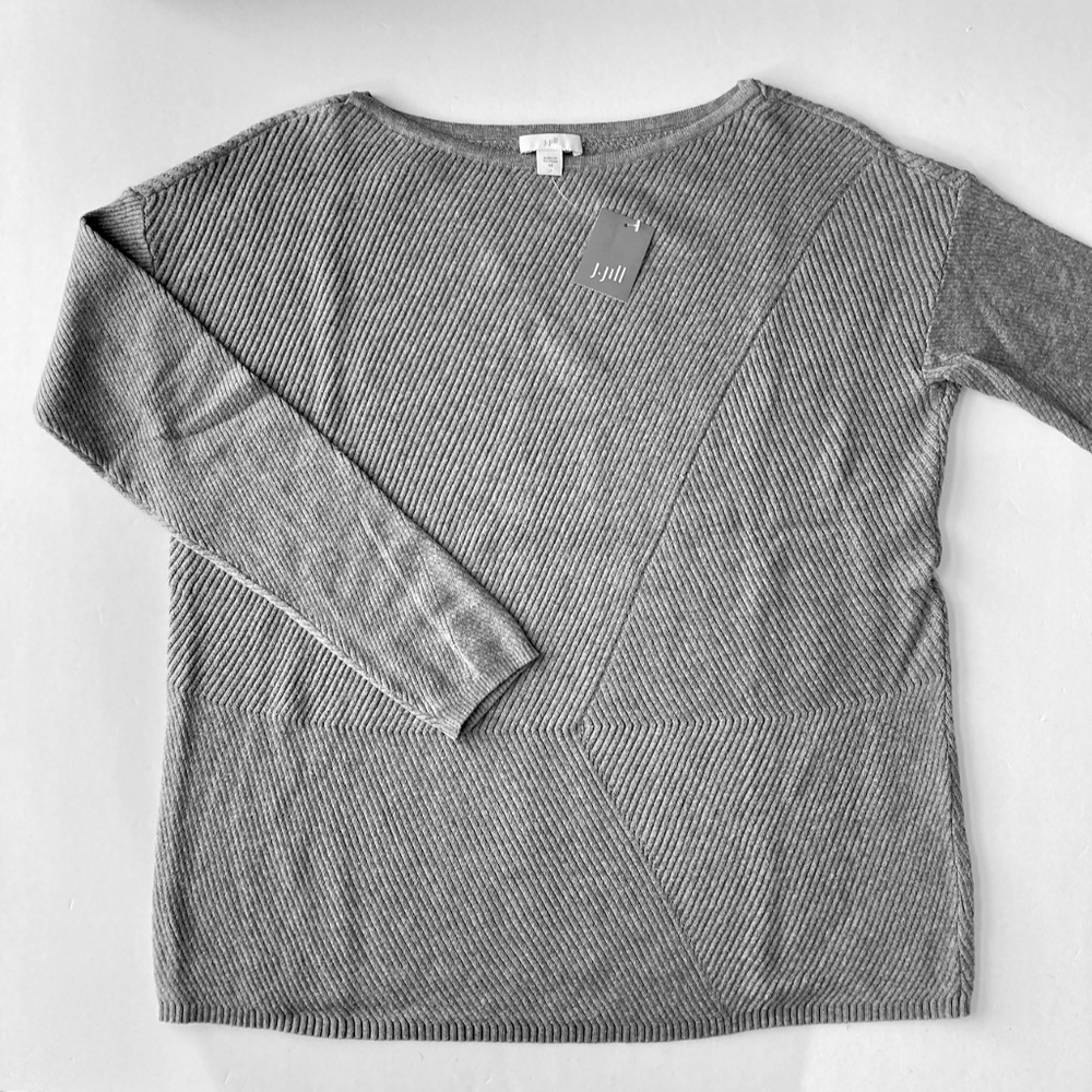 NWT Dark Grey Pullover Sweater Boat Neck J Jill Size XS Relaxed Fit Cotton Blend